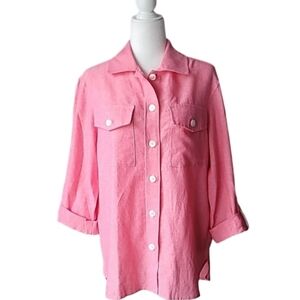 NWT Jones New York Linen Blend Camellia Button Down, Size XSmall, Color Pink